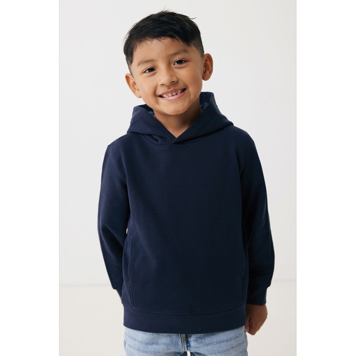 Sudadera infantil de algodón recicladocon capucha 280 g/m2 Iqoniq color azul marino Sudadera infantil de algodón recicladocon capucha 280 g/m2 Iqoniq color azul marino