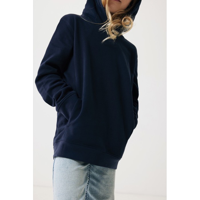Sudadera infantil de algodón recicladocon capucha 280 g/m2 Iqoniq color azul marino Sudadera infantil de algodón recicladocon capucha 280 g/m2 Iqoniq color azul marino