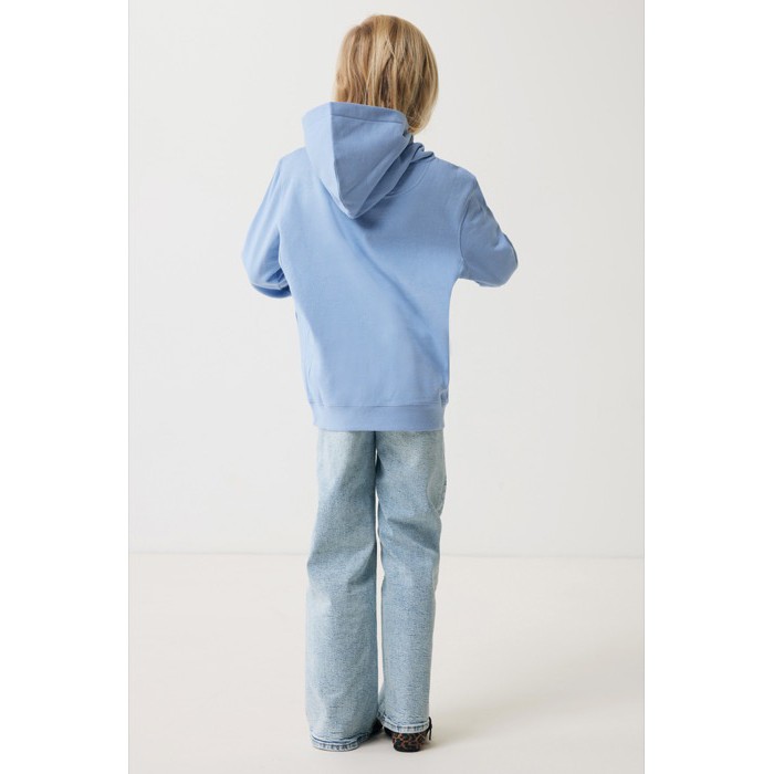 Sudadera infantil de algodón recicladocon capucha 280 g/m2 Iqoniq color azul cian Sudadera infantil de algodón recicladocon capucha 280 g/m2 Iqoniq color azul cian