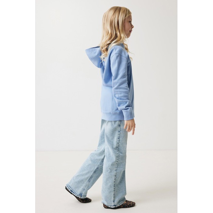 Sudadera infantil de algodón recicladocon capucha 280 g/m2 Iqoniq color azul cian Sudadera infantil de algodón recicladocon capucha 280 g/m2 Iqoniq color azul cian