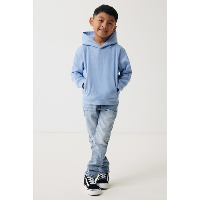 Sudadera infantil de algodón recicladocon capucha 280 g/m2 Iqoniq color azul cian Sudadera infantil de algodón recicladocon capucha 280 g/m2 Iqoniq color azul cian