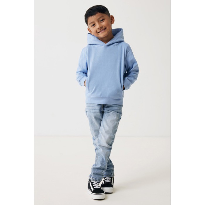 Sudadera infantil de algodón recicladocon capucha 280 g/m2 Iqoniq color azul cian Sudadera infantil de algodón recicladocon capucha 280 g/m2 Iqoniq color azul cian
