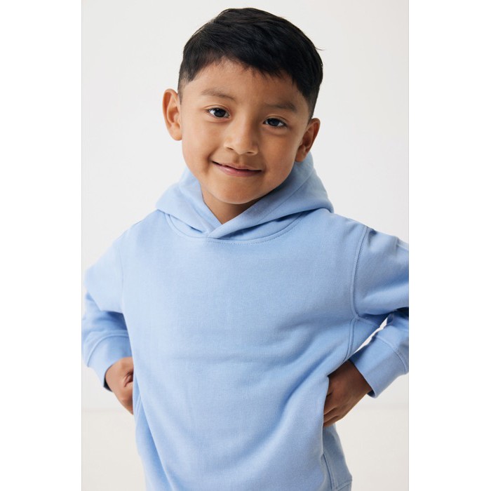 Sudadera infantil de algodón recicladocon capucha 280 g/m2 Iqoniq color azul cian Sudadera infantil de algodón recicladocon capucha 280 g/m2 Iqoniq color azul cian