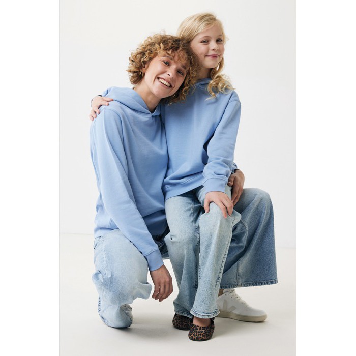 Sudadera infantil de algodón recicladocon capucha 280 g/m2 Iqoniq color azul cian Sudadera infantil de algodón recicladocon capucha 280 g/m2 Iqoniq color azul cian