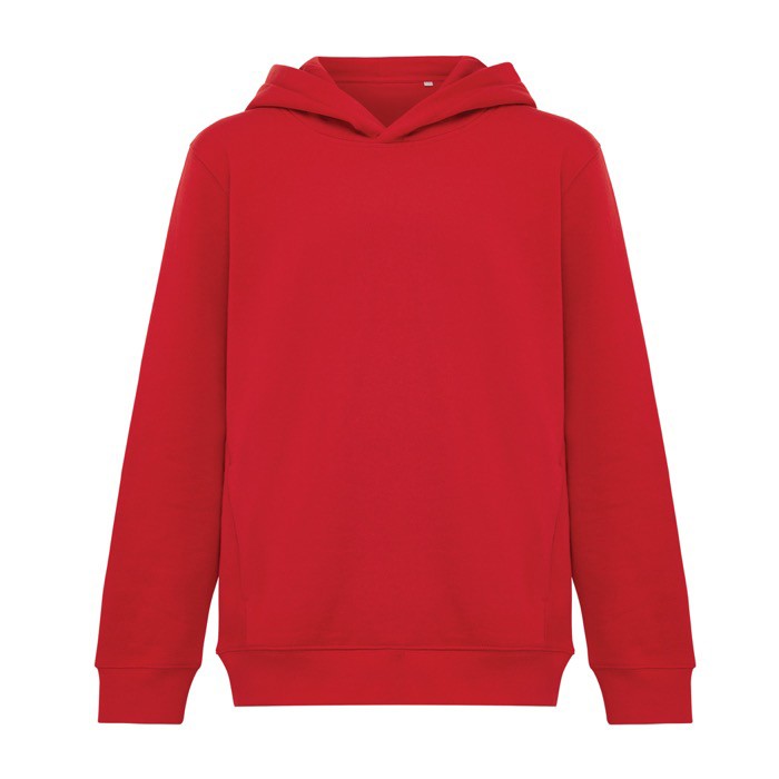 Sudadera infantil de algodón recicladocon capucha 280 g/m2 Iqoniq color rojo Sudadera infantil de algodón recicladocon capucha 280 g/m2 Iqoniq color rojo