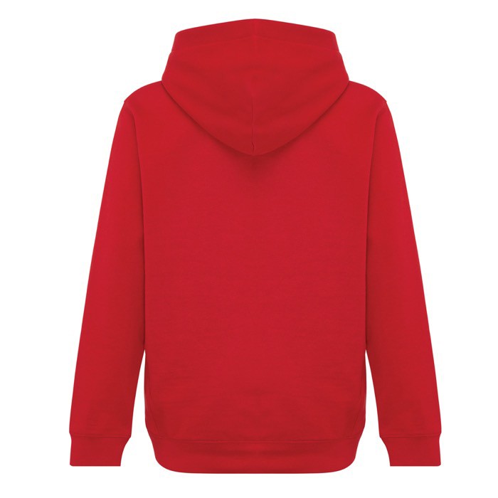 Sudadera infantil de algodón recicladocon capucha 280 g/m2 Iqoniq color rojo segunda vista Sudadera infantil de algodón recicladocon capucha 280 g/m2 Iqoniq color rojo segunda vista