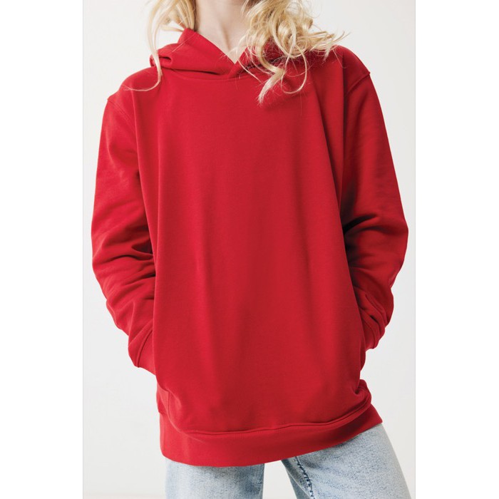 Sudadera infantil de algodón recicladocon capucha 280 g/m2 Iqoniq color rojo Sudadera infantil de algodón recicladocon capucha 280 g/m2 Iqoniq color rojo