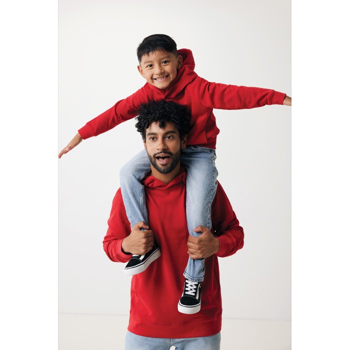 Sudadera infantil de algodón recicladocon capucha 280 g/m2 Iqoniq color rojo Sudadera infantil de algodón recicladocon capucha 280 g/m2 Iqoniq color rojo
