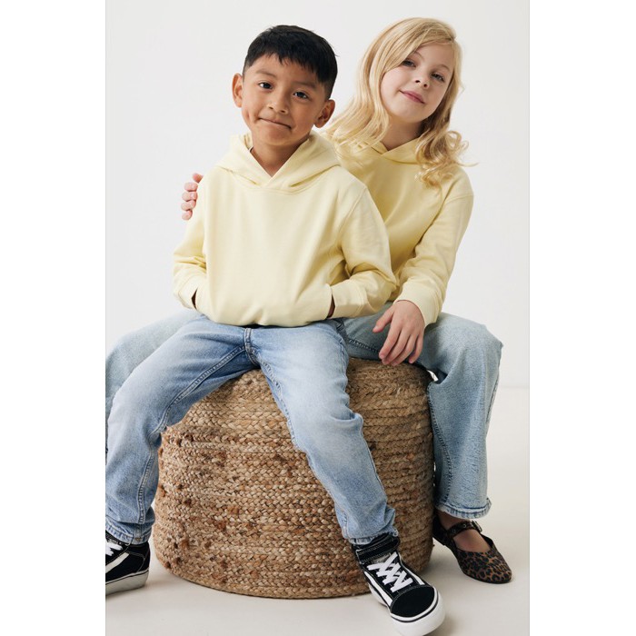 Sudadera infantil de algodón recicladocon capucha 280 g/m2 Iqoniq color amarillo claro Sudadera infantil de algodón recicladocon capucha 280 g/m2 Iqoniq color amarillo claro