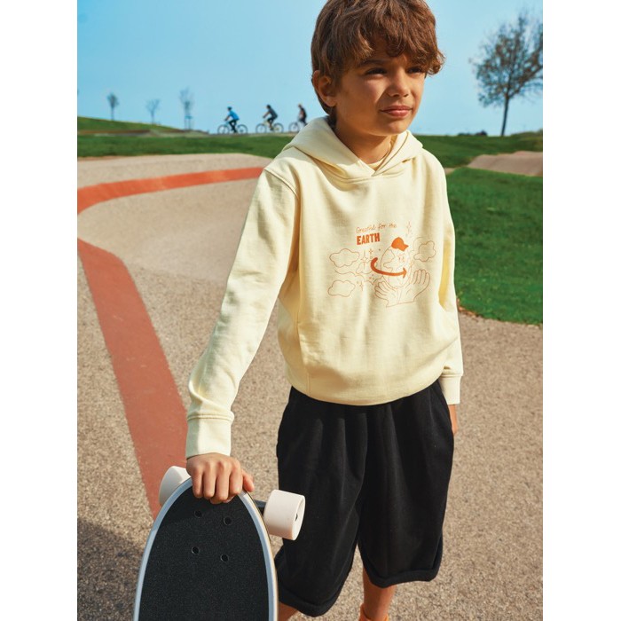 Sudadera infantil de algodón recicladocon capucha 280 g/m2 Iqoniq color amarillo claro Sudadera infantil de algodón recicladocon capucha 280 g/m2 Iqoniq color amarillo claro