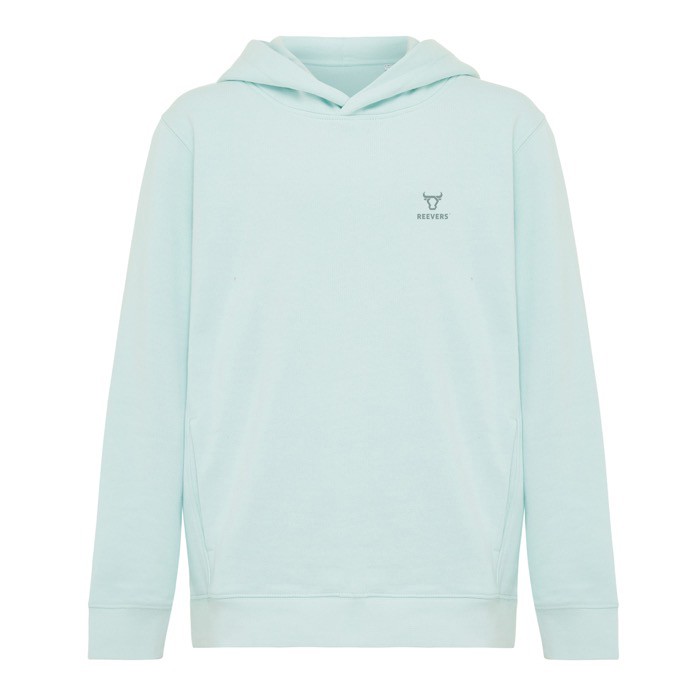 Sudadera infantil de algodón recicladocon capucha 280 g/m2 Iqoniq color verde menta vista con logo Sudadera infantil de algodón recicladocon capucha 280 g/m2 Iqoniq color verde menta vista con logo