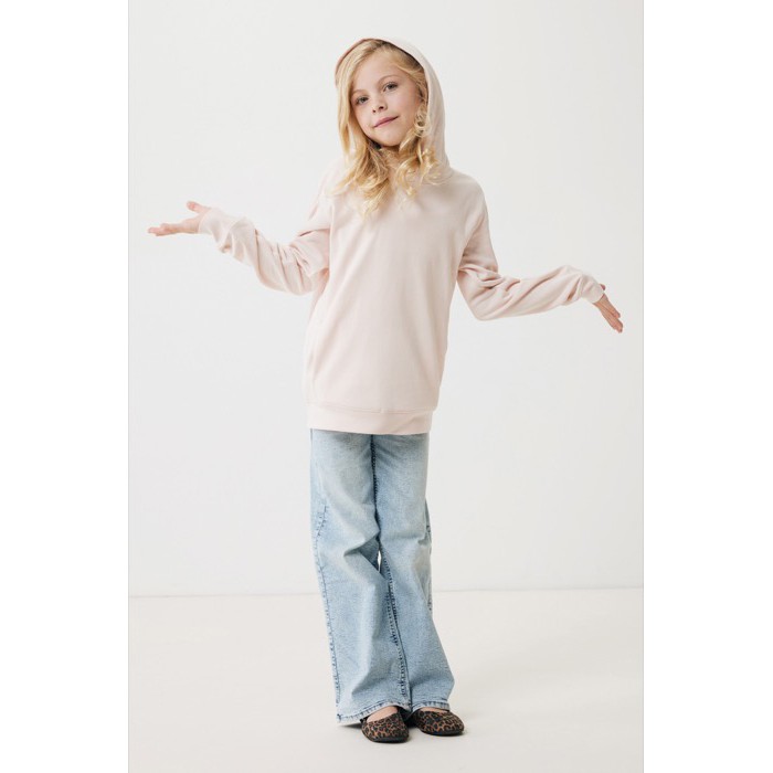 Sudadera infantil de algodón recicladocon capucha 280 g/m2 Iqoniq color rosa claro Sudadera infantil de algodón recicladocon capucha 280 g/m2 Iqoniq color rosa claro