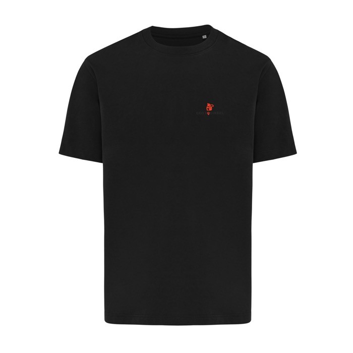 Camiseta de algodón reciclado unisex modern fit 220 g/m2 IQONIQ Nikko color negro vista con logo