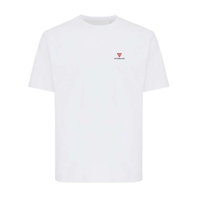 Camiseta de algodón reciclado unisex modern fit 220 g/m2 IQONIQ Nikko color blanco vista con logo