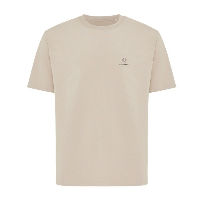 Camiseta de algodón reciclado unisex modern fit 220 g/m2 IQONIQ Nikko color camel vista con logo