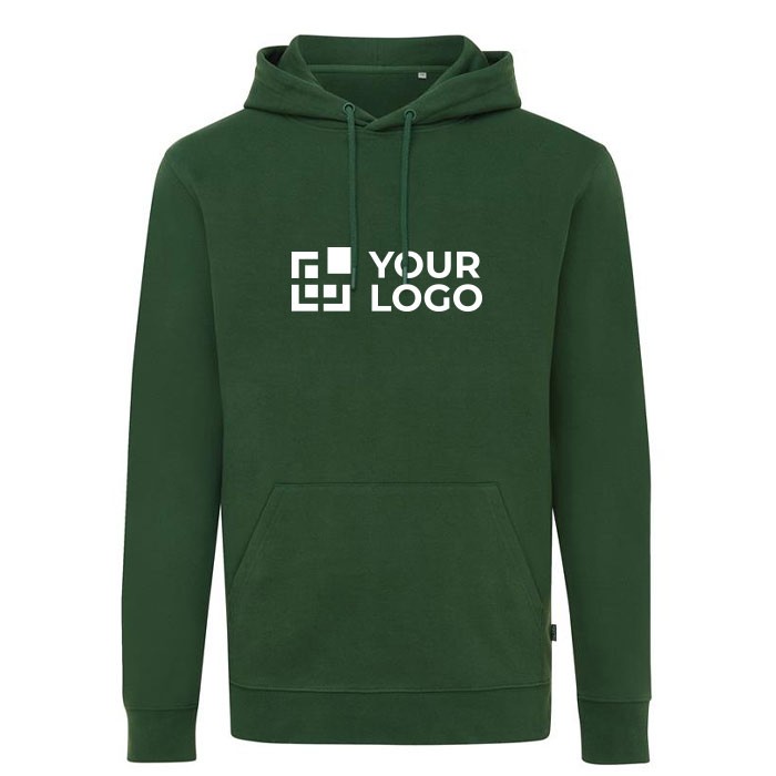 Sudadera de algodón reciclado y orgánico 340 g/m2 Iqoniq Jasper color verde oscuro vista de impresión