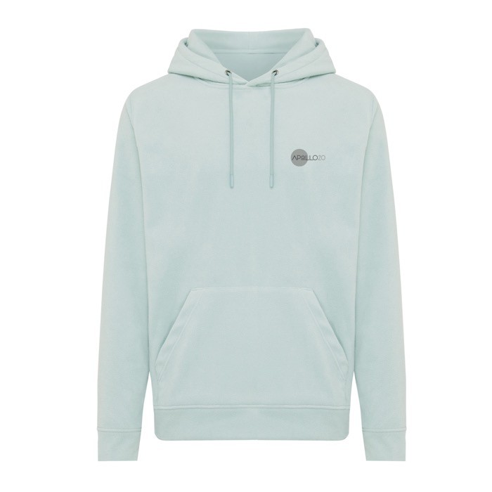 Sudadera unisex de poliéster reciclado casual fit 240 g/m2 Iqoniq color verde oliva vista con logo