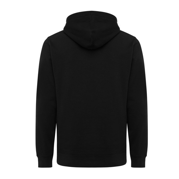 Sudadera unisex con capucha de algodón reciclado 280 g/m2 Iqoniq color negro segunda vista Sudadera unisex con capucha de algodón reciclado 280 g/m2 Iqoniq color negro segunda vista