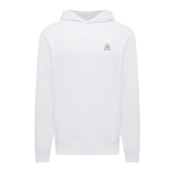 Sudadera unisex con capucha de algodón reciclado 280 g/m2 Iqoniq color blanco vista con logo Sudadera unisex con capucha de algodón reciclado 280 g/m2 Iqoniq color blanco vista con logo
