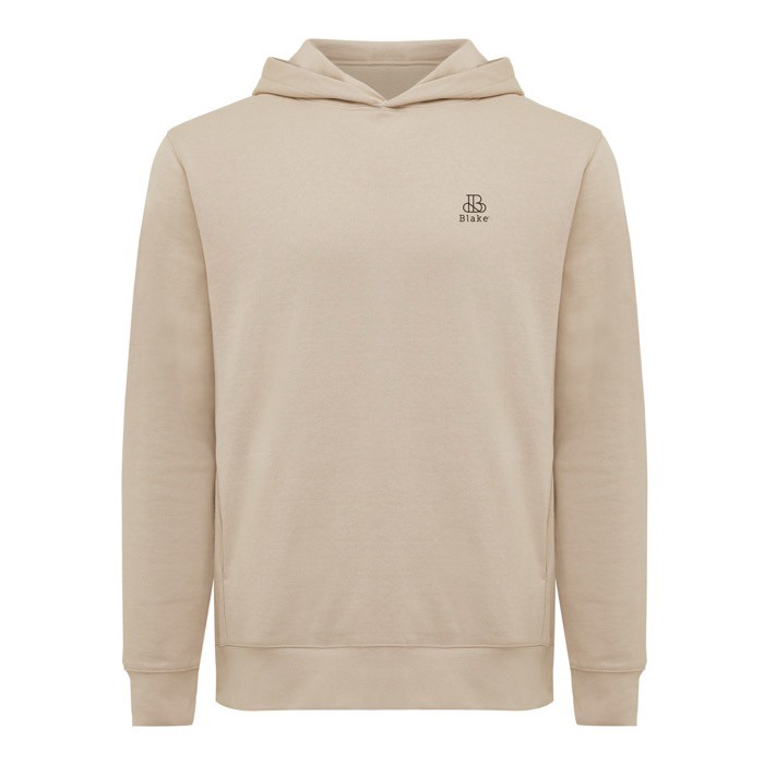 Sudadera unisex con capucha de algodón reciclado 280 g/m2 Iqoniq color marrón claro vista con logo Sudadera unisex con capucha de algodón reciclado 280 g/m2 Iqoniq color marrón claro vista con logo