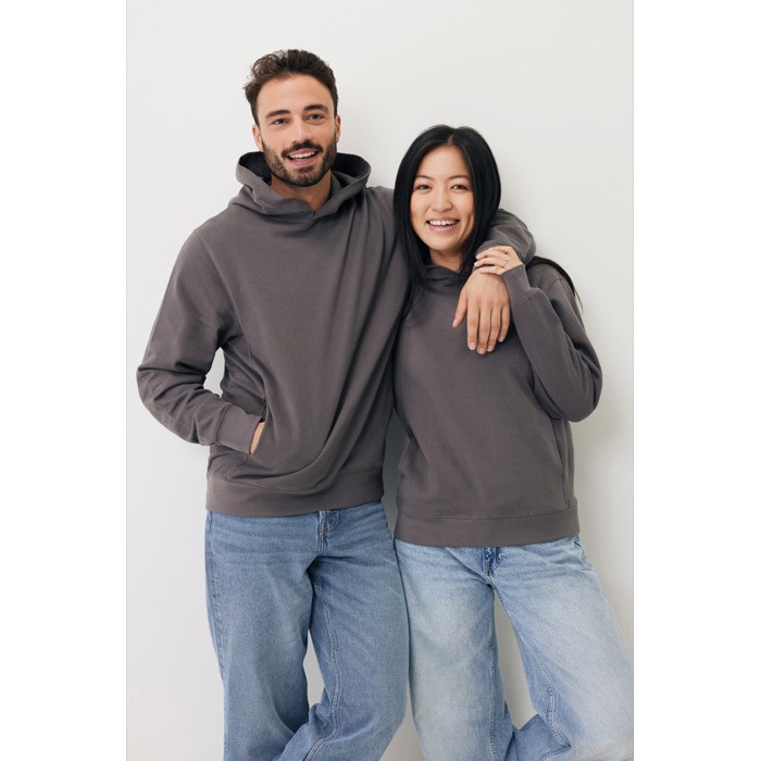 Sudadera unisex con capucha de algodón reciclado 280 g/m2 Iqoniq color plateado mate Sudadera unisex con capucha de algodón reciclado 280 g/m2 Iqoniq color plateado mate