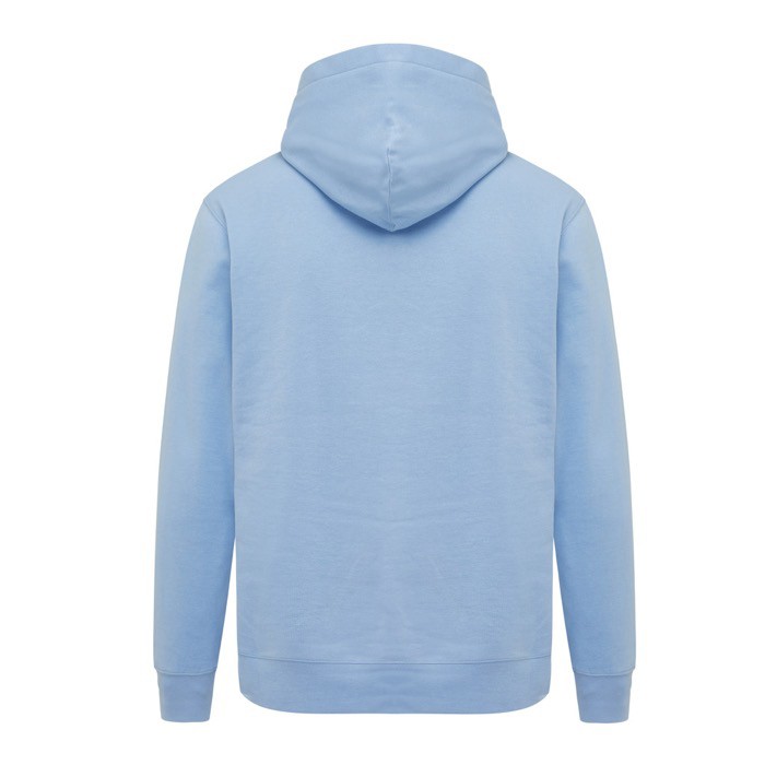 Sudadera unisex con capucha de algodón reciclado 280 g/m2 Iqoniq color azul cian segunda vista Sudadera unisex con capucha de algodón reciclado 280 g/m2 Iqoniq color azul cian segunda vista