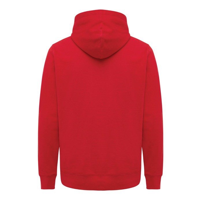 Sudadera unisex con capucha de algodón reciclado 280 g/m2 Iqoniq color rojo segunda vista Sudadera unisex con capucha de algodón reciclado 280 g/m2 Iqoniq color rojo segunda vista