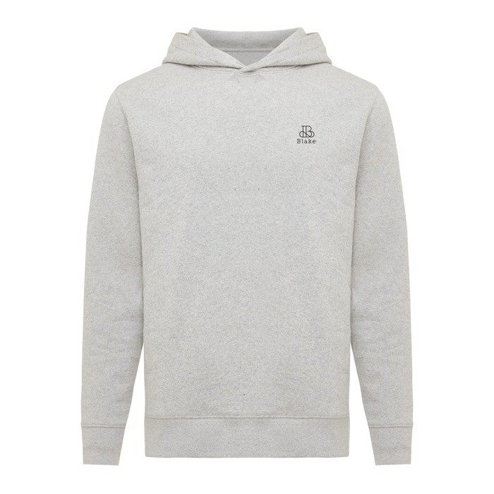 Sudadera unisex con capucha de algodón reciclado 280 g/m2 Iqoniq color gris claro vista con logo Sudadera unisex con capucha de algodón reciclado 280 g/m2 Iqoniq color gris claro vista con logo
