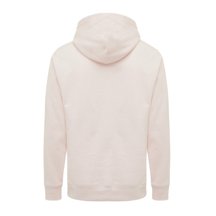 Sudadera unisex con capucha de algodón reciclado 280 g/m2 Iqoniq color rosa claro segunda vista Sudadera unisex con capucha de algodón reciclado 280 g/m2 Iqoniq color rosa claro segunda vista