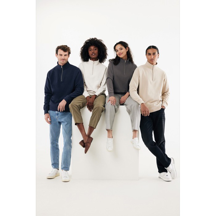 Jersey de media cremallera algodón reciclado modern fit 300 g/m2 Iqoniq Elgon color azul marino