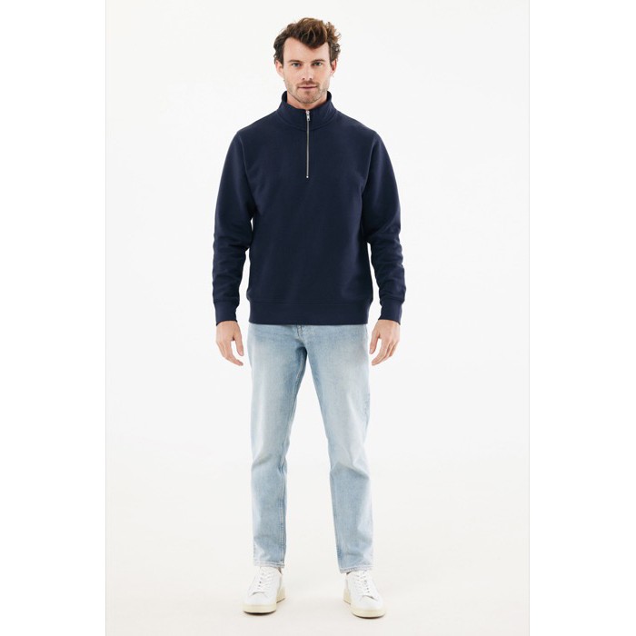 Jersey de media cremallera algodón reciclado modern fit 300 g/m2 Iqoniq Elgon color azul marino