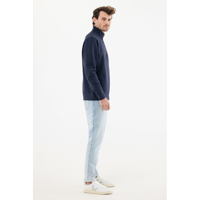 Jersey de media cremallera algodón reciclado modern fit 300 g/m2 Iqoniq Elgon color azul marino