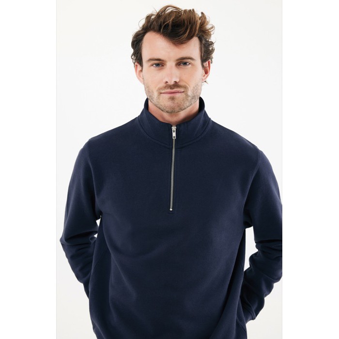 Jersey de media cremallera algodón reciclado modern fit 300 g/m2 Iqoniq Elgon color azul marino