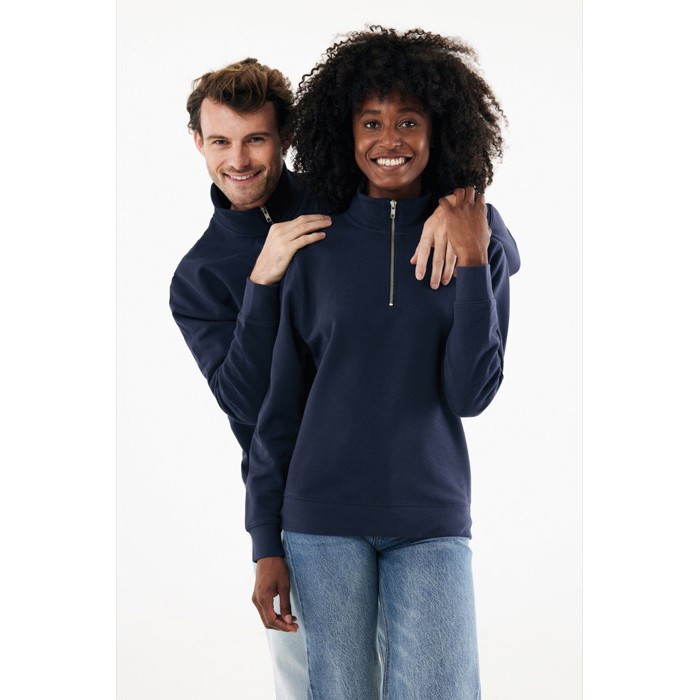 Jersey de media cremallera algodón reciclado modern fit 300 g/m2 Iqoniq Elgon color azul marino