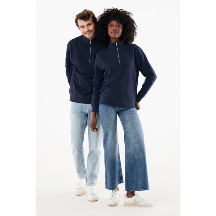 Jersey de media cremallera algodón reciclado modern fit 300 g/m2 Iqoniq Elgon color azul marino