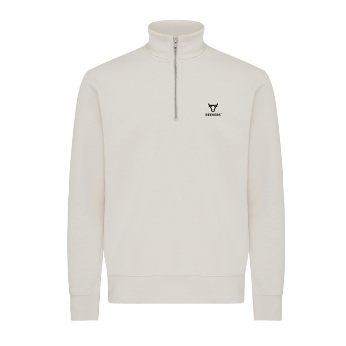 Jersey de media cremallera algodón reciclado modern fit 300 g/m2 Iqoniq Elgon color champagne vista con logo