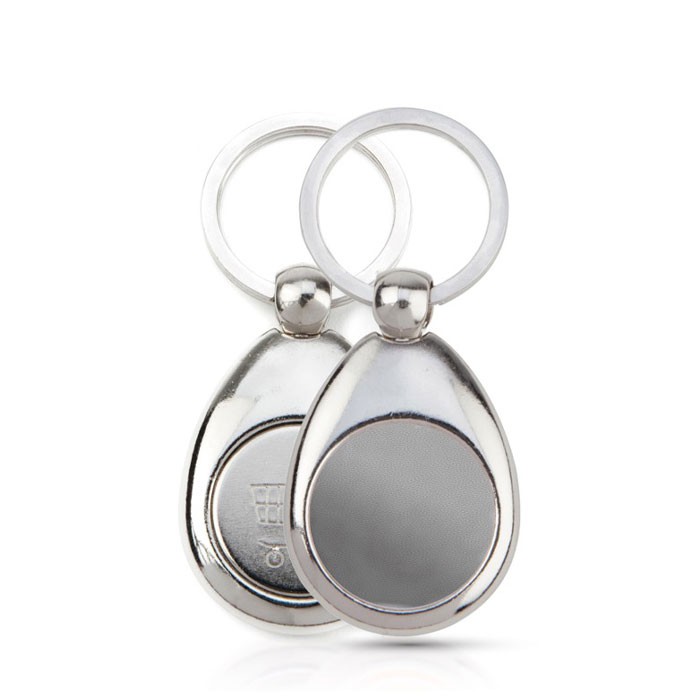 Llavero de metal personalizado con ficha de carro de la compra y papel interior vista principal