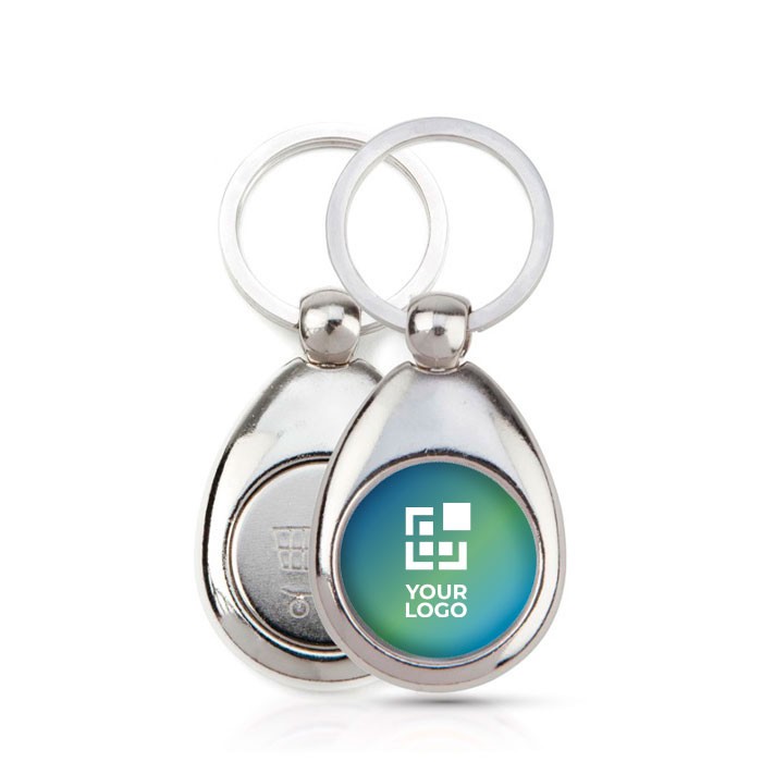 Llavero de metal personalizado con ficha de carro de la compra y papel interior vista principal