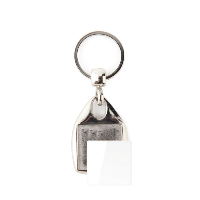 Llaveros metálicos personalizados de forma cuadrada con papel a 2 caras vista principal Llaveros metálicos personalizados de forma cuadrada con papel a 2 caras vista principal