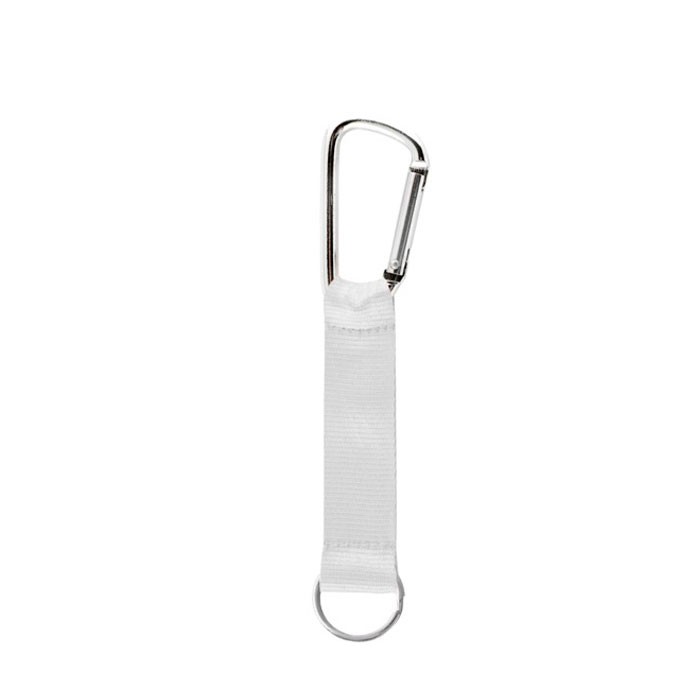 Llavero con cinta ancha de colores y mosquetón de metal vista principal Llavero con cinta ancha de colores y mosquetón de metal vista principal