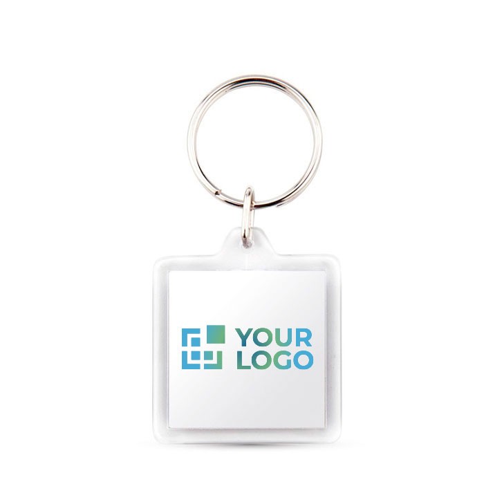 Llavero cuadrado con papel insertado interior y tapa acrílica vista principal