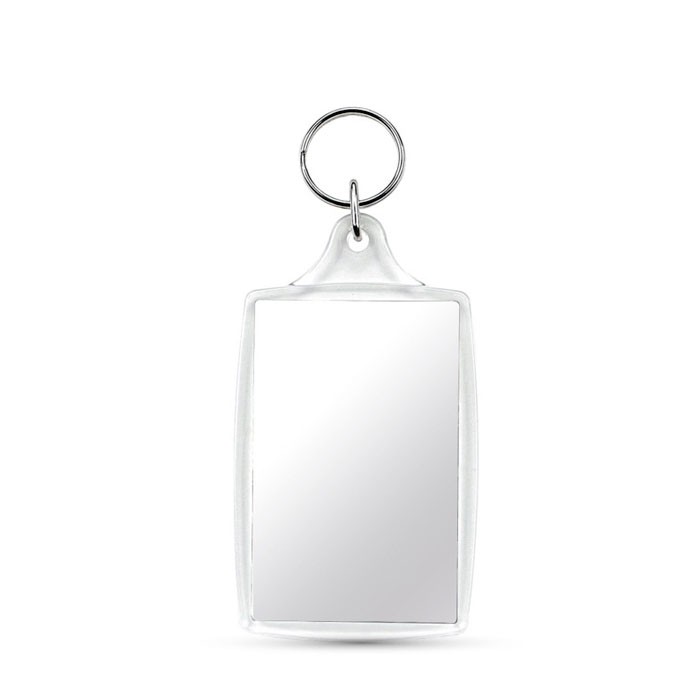 Llavero personalizado rectangular con tapa acrílica y papel insertado vista principal