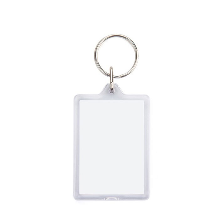 Llavero rectangular con fácil apertura y papel insertado a una cara vista principal Llavero rectangular con fácil apertura y papel insertado a una cara vista principal