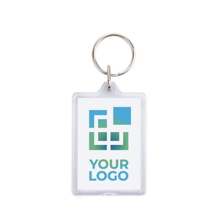 Llavero rectangular con fácil apertura y papel insertado a una cara vista principal Llavero rectangular con fácil apertura y papel insertado a una cara vista principal