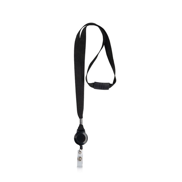 Lanyard de poliéster con porta credencial extensible bloqueador vista principal