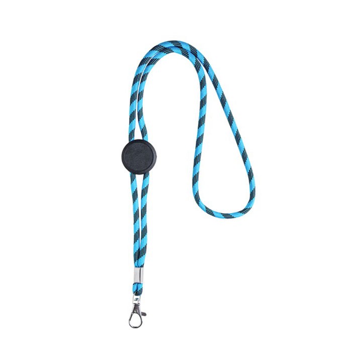 Lanyard tubular rayado sostenible de RPET con mosquetón 3cm vista principal
