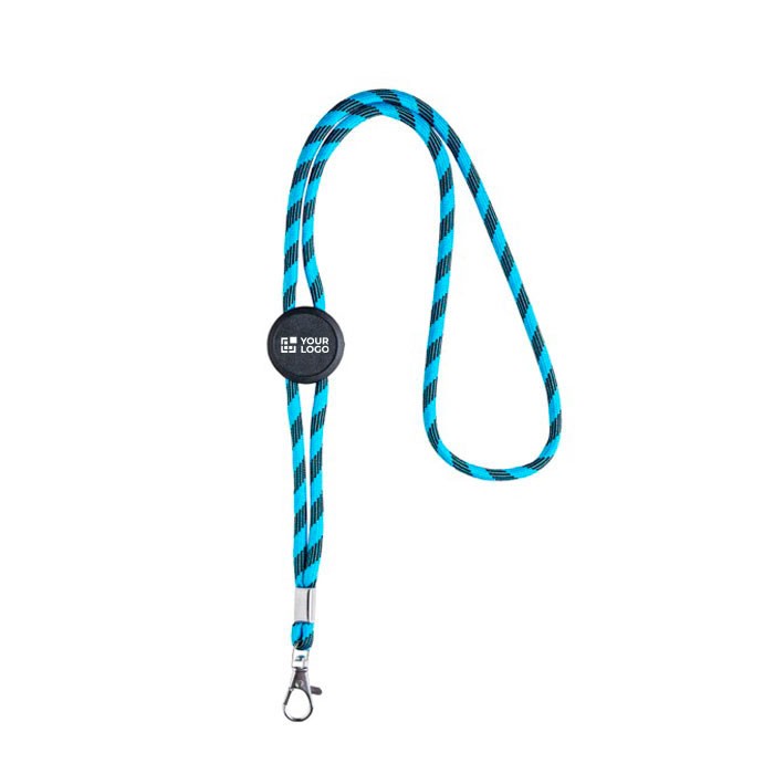 Lanyard tubular rayado sostenible de RPET con mosquetón 3cm vista principal