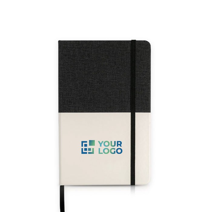 Libreta de cuero sintético bicolor con cinta A5 hojas lisas vista principal Libreta de cuero sintético bicolor con cinta A5 hojas lisas vista principal