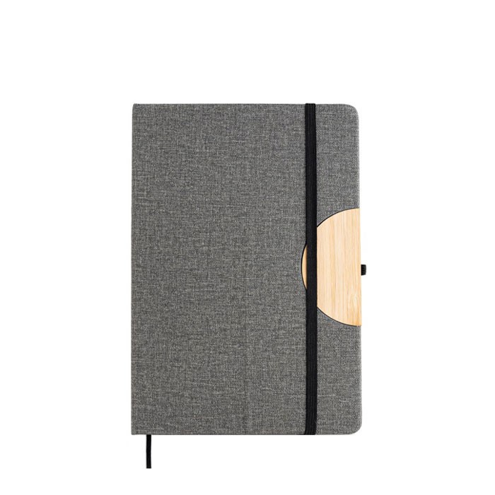 Libreta de lino con soporte para móvil con cinta A5 hojas lisas vista principal Libreta de lino con soporte para móvil con cinta A5 hojas lisas vista principal