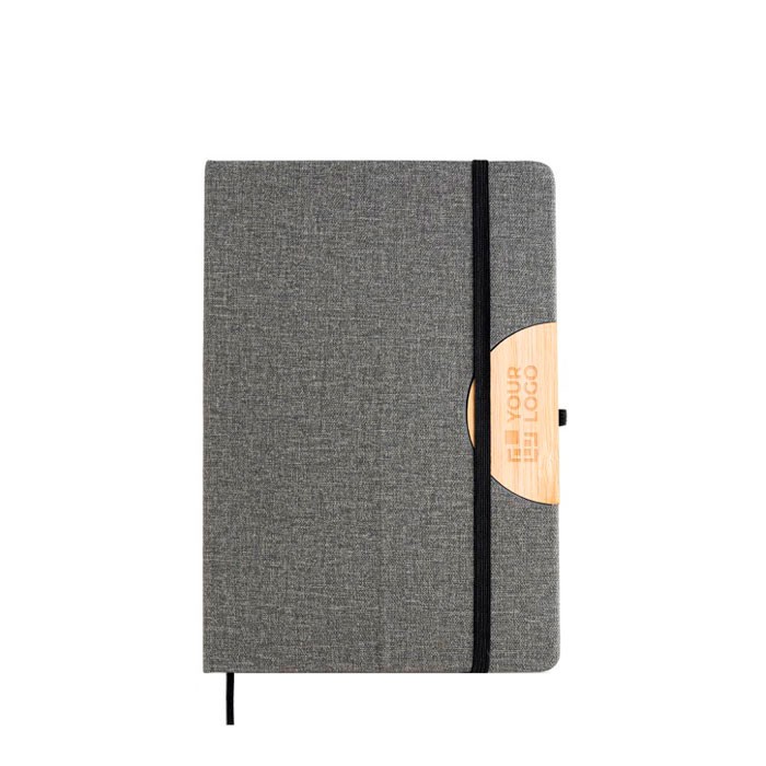 Libreta de lino con soporte para móvil con cinta A5 hojas lisas vista principal Libreta de lino con soporte para móvil con cinta A5 hojas lisas vista principal